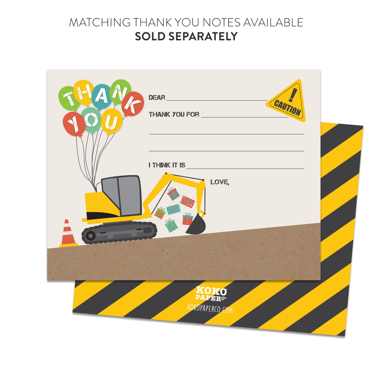 Presents and Balloons Construction Themed Invitations