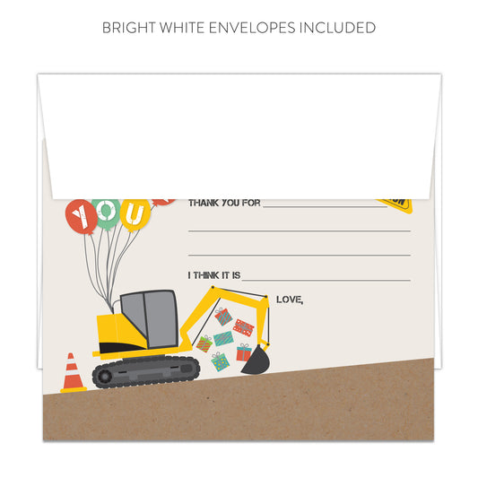 Presents and Balloons Construction Themed Fill-in-the-Blanks Thank You Cards (Flat)