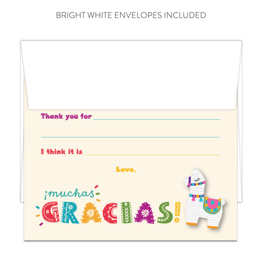 Llama Piñata ¡Muchas gracias Fill-in-the-Blanks Thank You Cards (Flat)