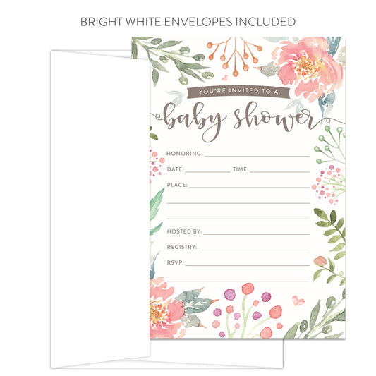 Pink Floral Baby Shower Invitations