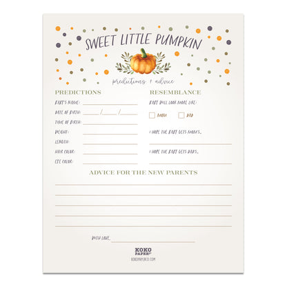 Sweet Little Pumpkin Baby Shower Predictions + Advice Sheet