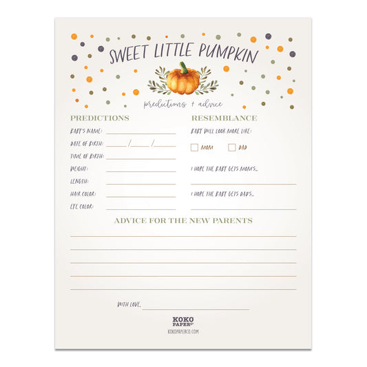 Sweet Little Pumpkin Baby Shower Predictions + Advice Sheet