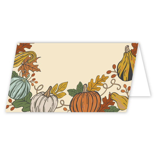 Thanksgiving Table Place Cards with Pumpkins and Gourds | Modern Fall Border Design | Made in the USA