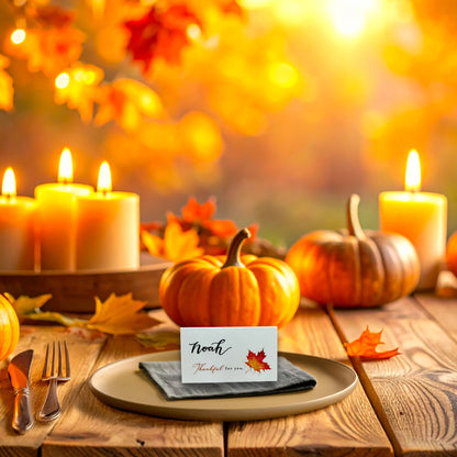 Thanksgiving Place Cards "Thankful for You" with Maple Leaf | Tent Style Table Name Cards | Made in the USA