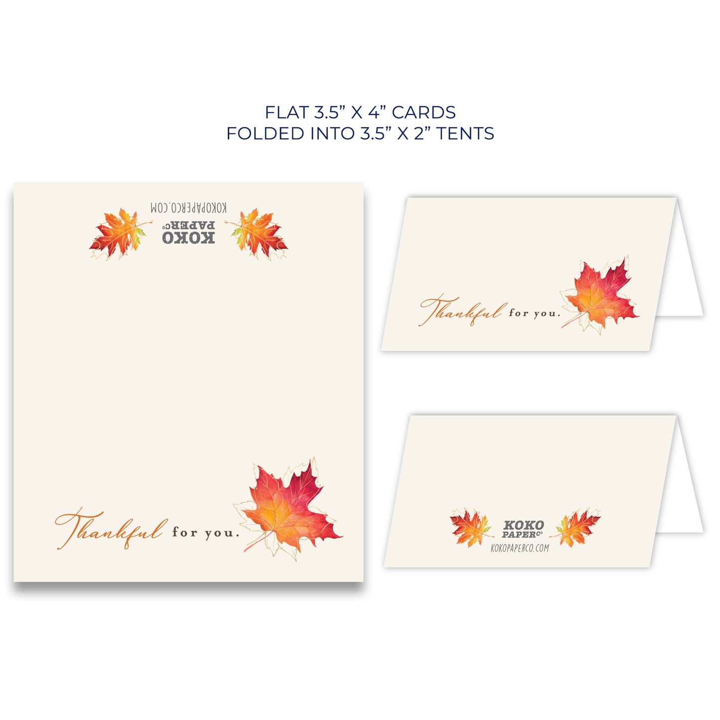 Thanksgiving Place Cards "Thankful for You" with Maple Leaf | Tent Style Table Name Cards | Made in the USA