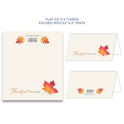 Thanksgiving Place Cards "Thankful for You" with Maple Leaf | Tent Style Table Name Cards | Made in the USA