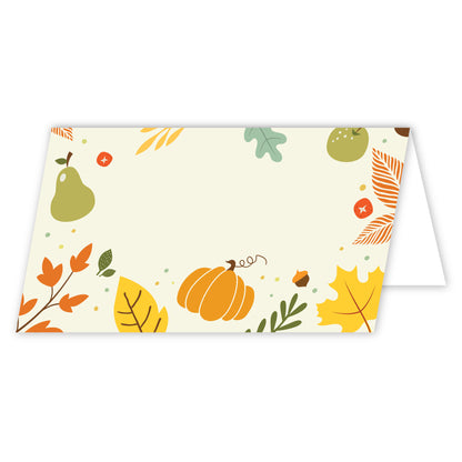 Thanksgiving Place Cards with Pumpkin and Fall Leaves | Modern Autumn Design | made in the USA