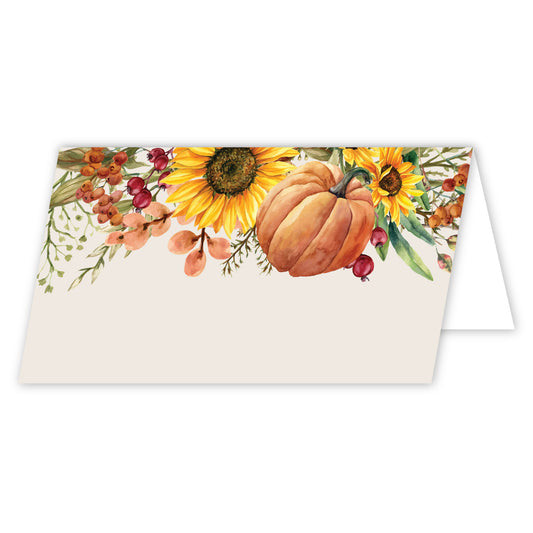 Thanksgiving Table Place Cards with Sunflowers and Pumpkin | Fall Floral Design | Made in the USA