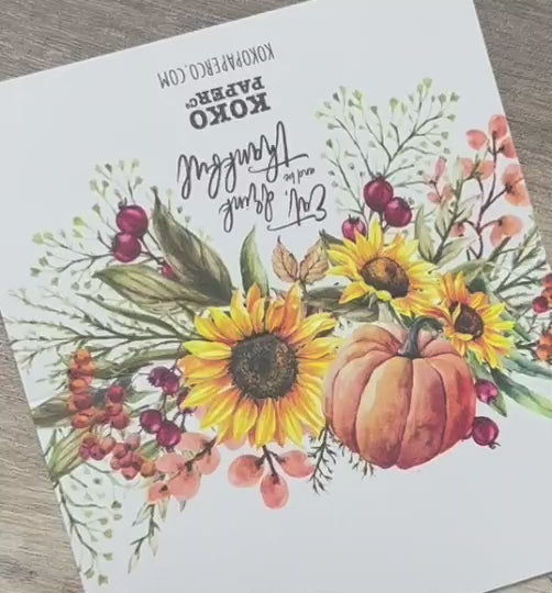 Thanksgiving Table Place Cards with Sunflowers and Pumpkin | Fall Floral Design | Made in the USA