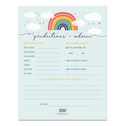 Rainbow Baby Shower Baby Prediction + Advice Sheet