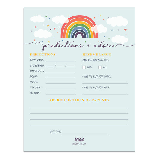 Rainbow Baby Shower Baby Prediction + Advice Sheet