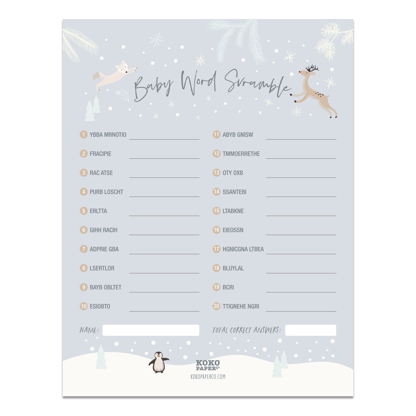 Snowy Winter Wonderland Baby Word Scramble Game