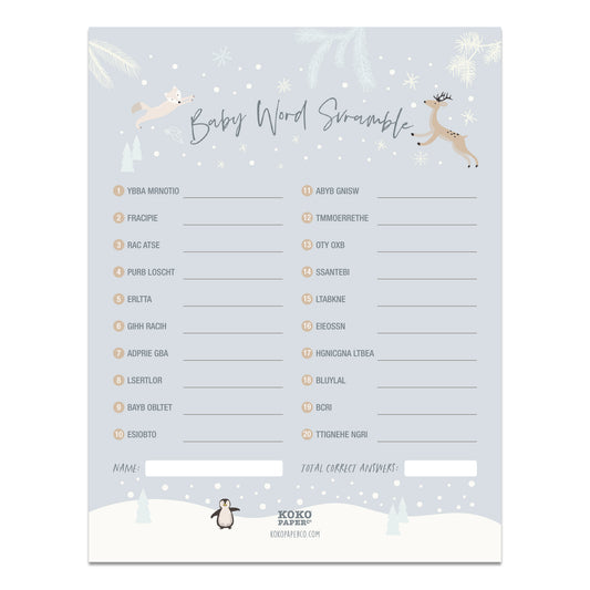 Snowy Winter Wonderland Baby Word Scramble Game