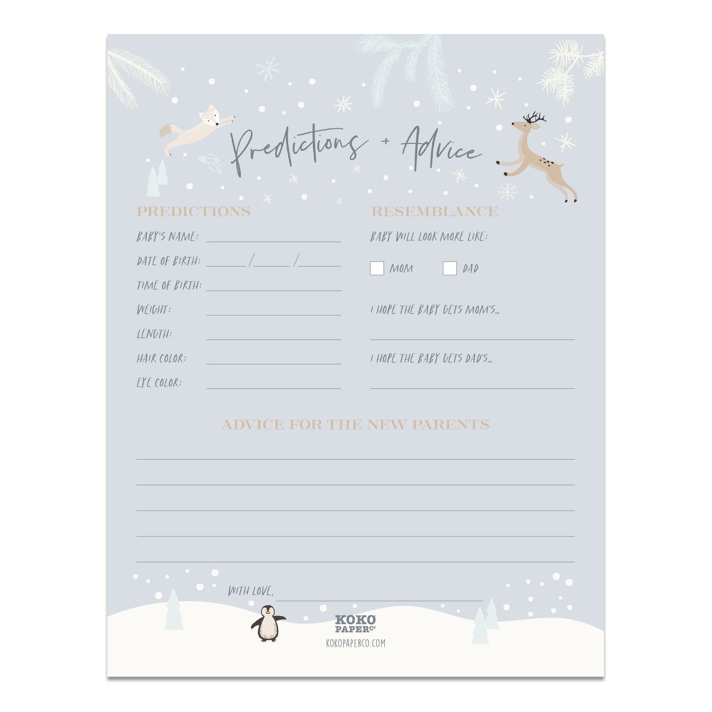 Snowy Winter Wonderland Baby Shower Predictions +Advice