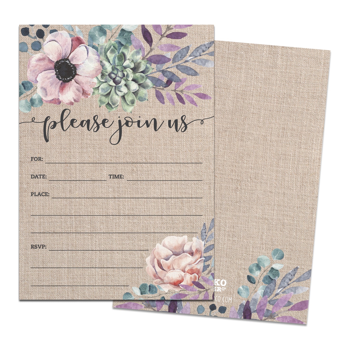 Rustic Burlap Purple Floral Invitations