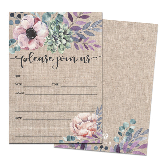 Rustic Burlap Purple Floral Invitations