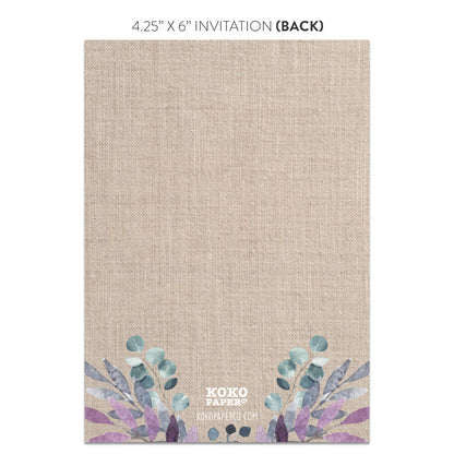 Rustic Burlap Purple Floral Invitations