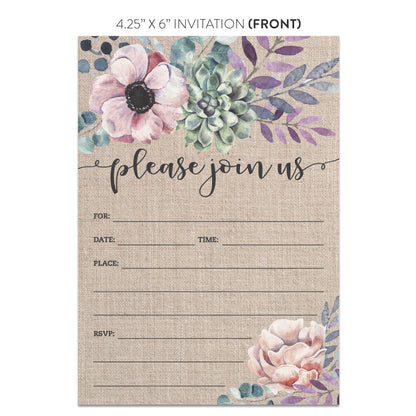Rustic Burlap Purple Floral Invitations