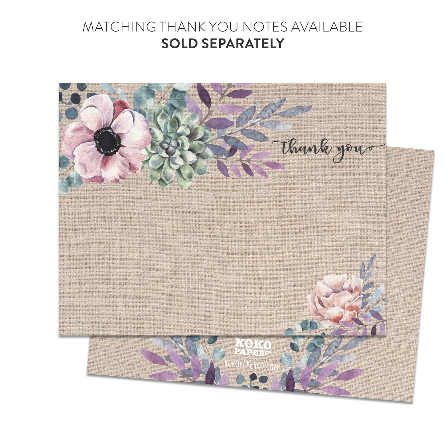 Rustic Burlap Purple Floral Invitations