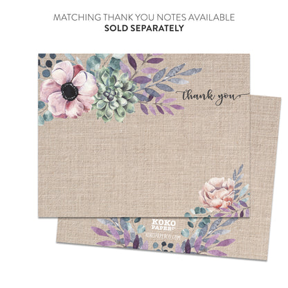 Rustic Burlap Purple Floral Invitations