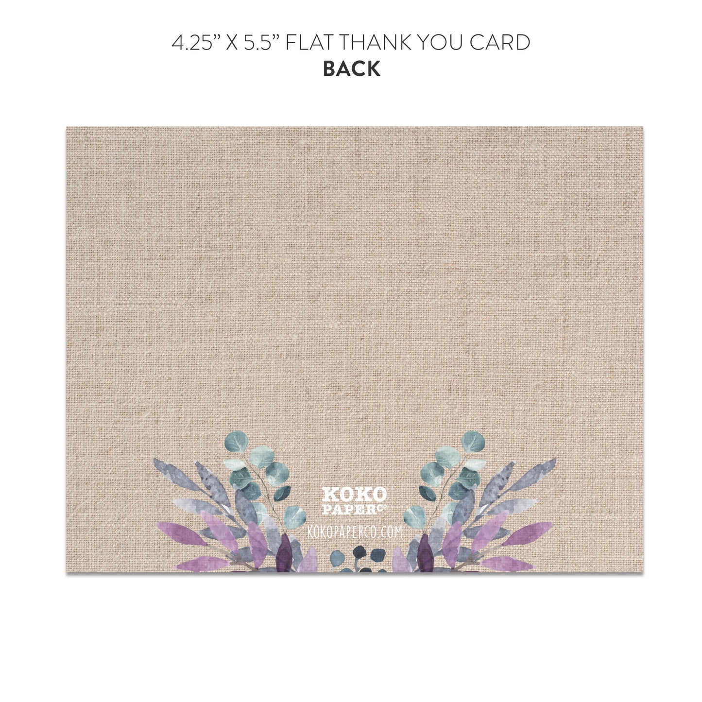Rustic Burlap Purple Floral Thank You Cards (Flat)