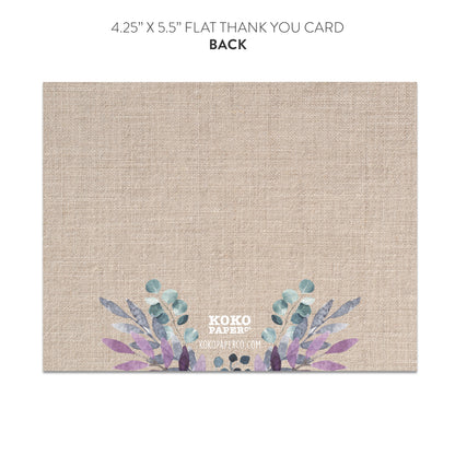 Rustic Burlap Purple Floral Thank You Cards (Flat)