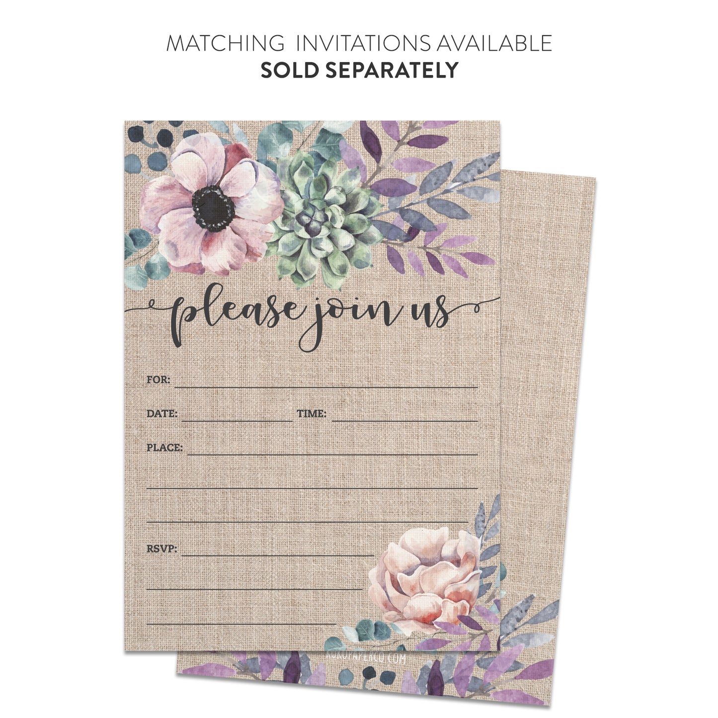 Rustic Burlap Purple Floral Thank You Cards (Flat)