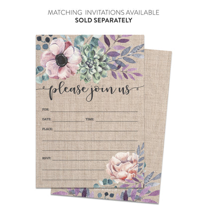 Rustic Burlap Purple Floral Thank You Cards (Flat)