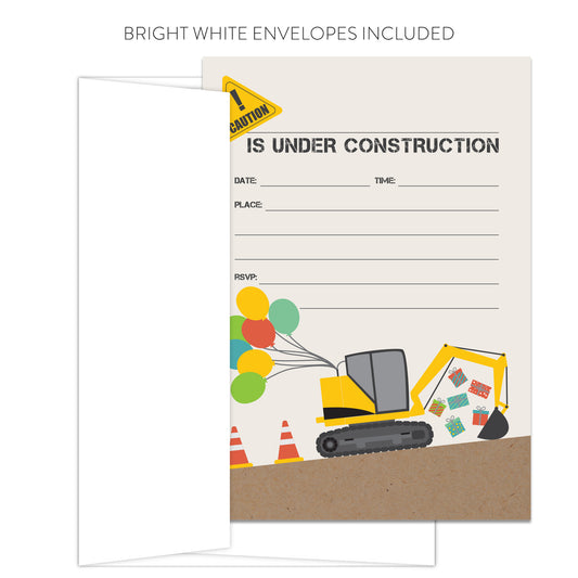 Presents and Balloons Construction Themed Invitations