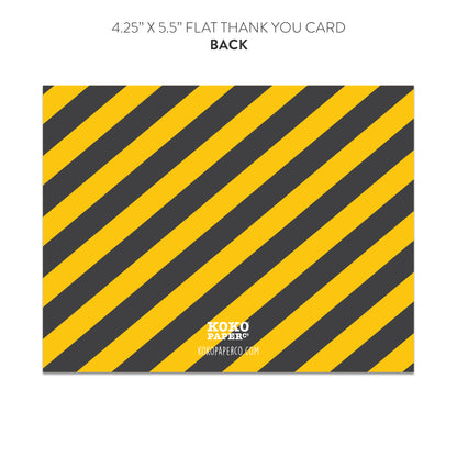 Presents and Balloons Construction Themed Fill-in-the-Blanks Thank You Cards (Flat)