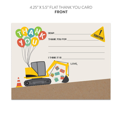 Presents and Balloons Construction Themed Fill-in-the-Blanks Thank You Cards (Flat)