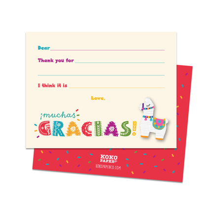Llama Piñata ¡Muchas gracias Fill-in-the-Blanks Thank You Cards (Flat)