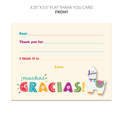 Llama Piñata ¡Muchas gracias Fill-in-the-Blanks Thank You Cards (Flat)