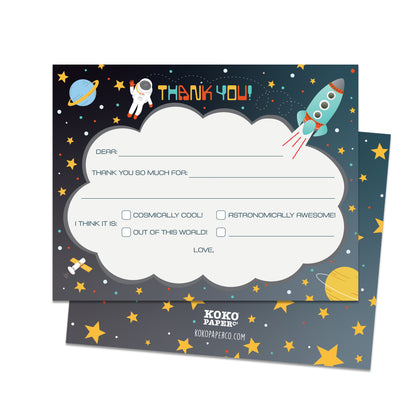 Outer Space Multiple Choice Fill-in-the-Blanks Thank You Cards (Flat)