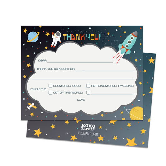 Outer Space Multiple Choice Fill-in-the-Blanks Thank You Cards (Flat)