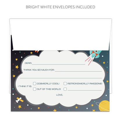 Outer Space Multiple Choice Fill-in-the-Blanks Thank You Cards (Flat)