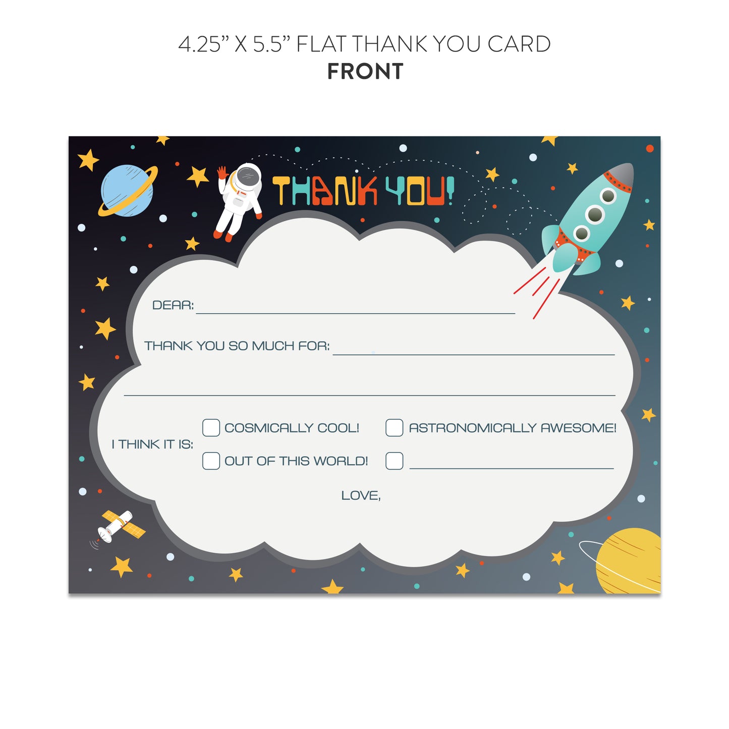 Outer Space Multiple Choice Fill-in-the-Blanks Thank You Cards (Flat)
