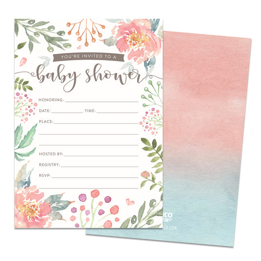 Pink Floral Baby Shower Invitations