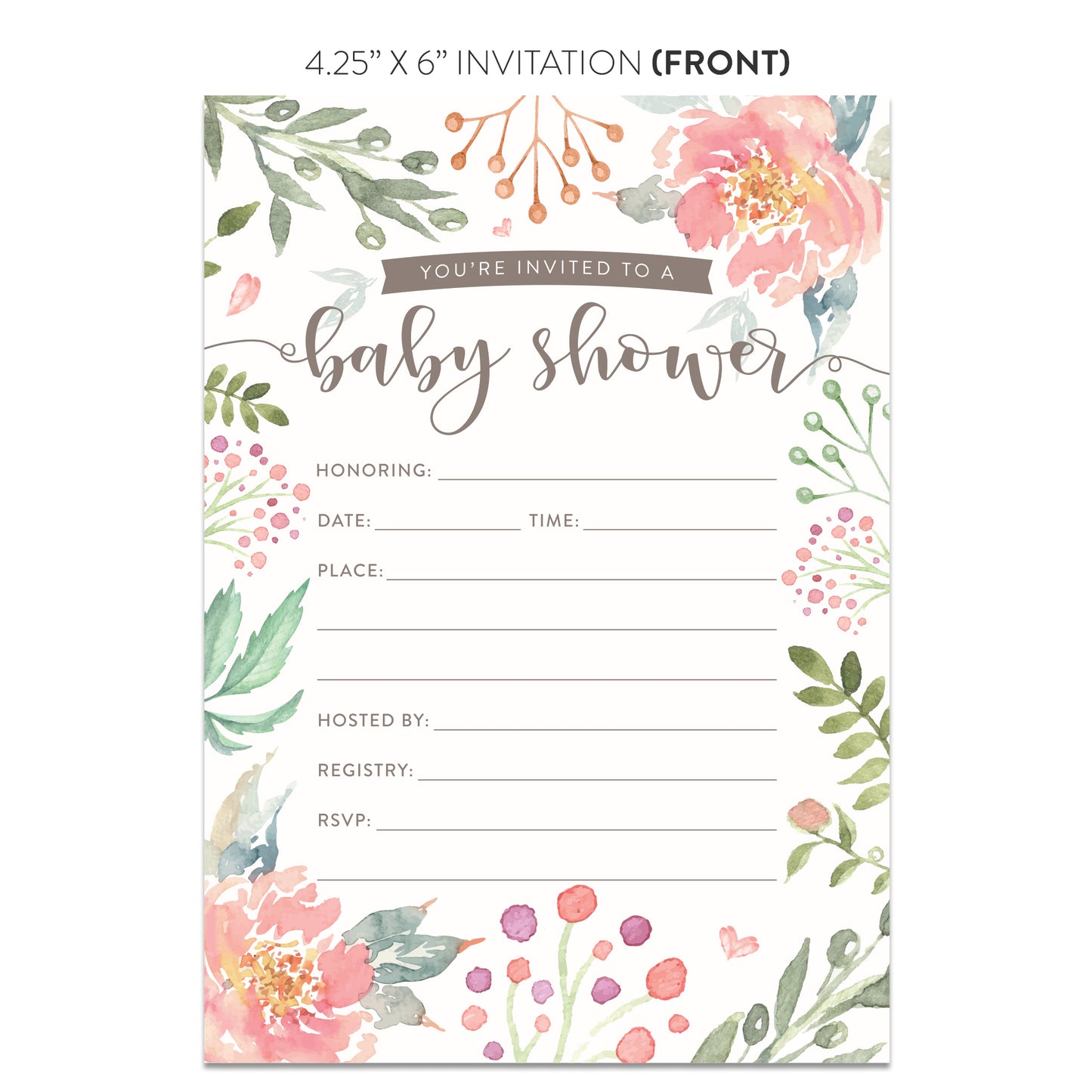 Pink Floral Baby Shower Invitations
