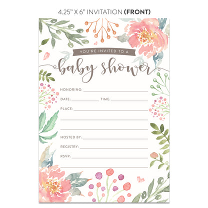 Pink Floral Baby Shower Invitations