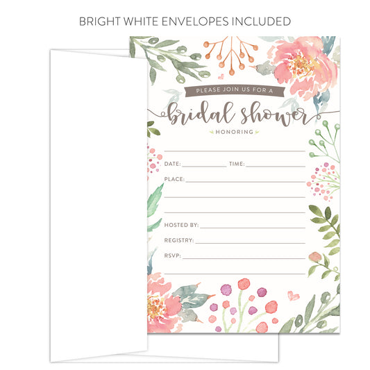 Pink Floral Bridal Shower Invitations