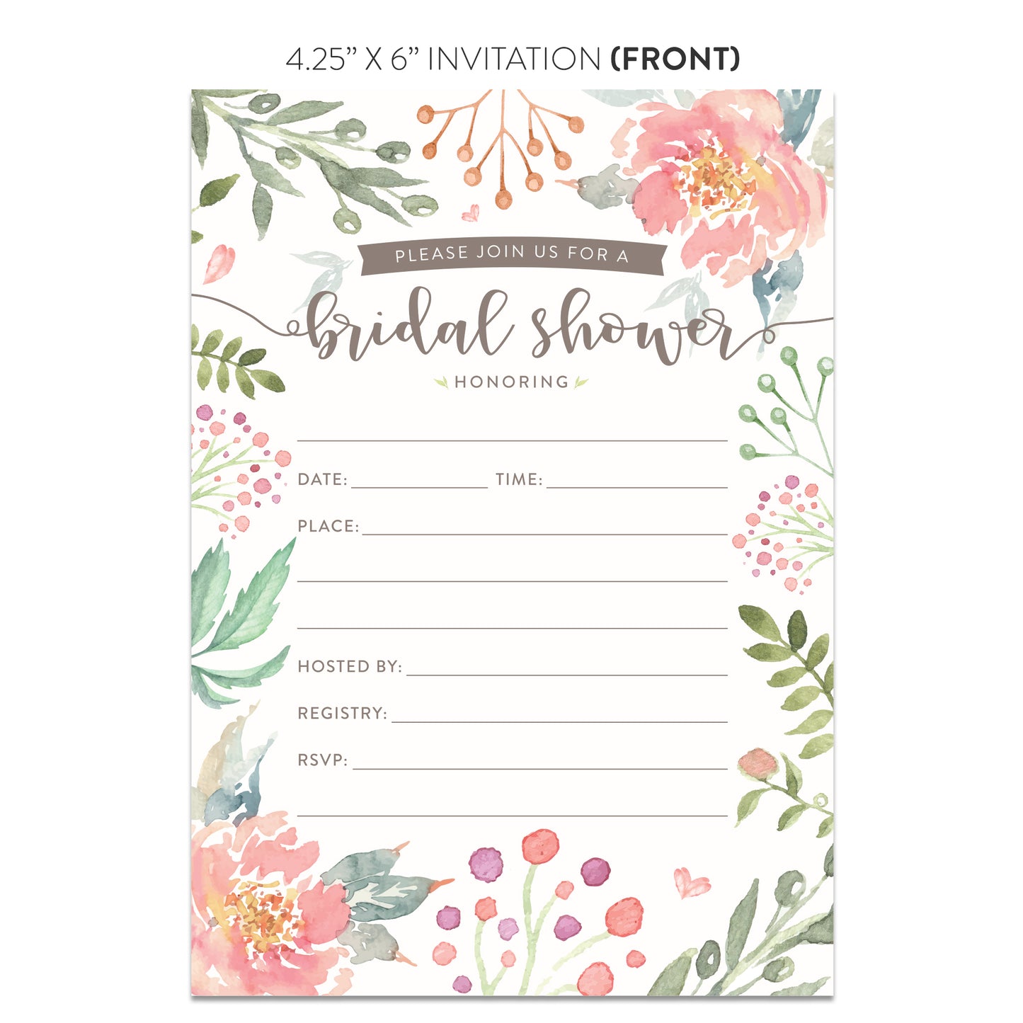 Pink Floral Bridal Shower Invitations