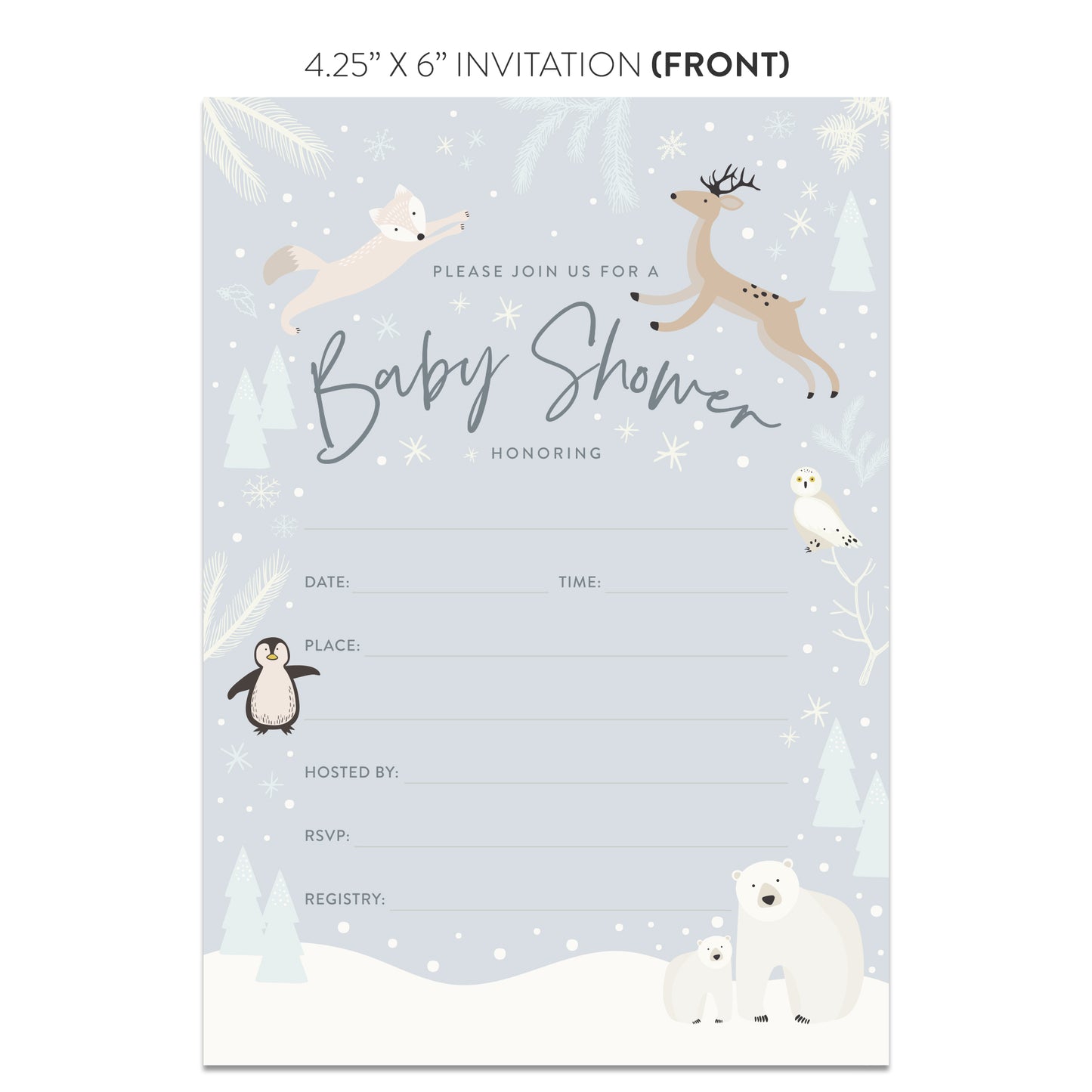 Snowy Winter Wonderland Baby Shower Invitations